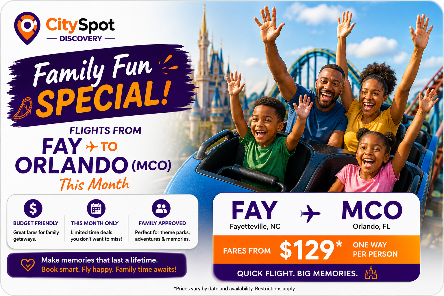 🎢 Family Fun Special: Fly from Fayetteville to Orlando This Month! ✈️🏰 — CitySpot Foundation in Fayetteville, NC