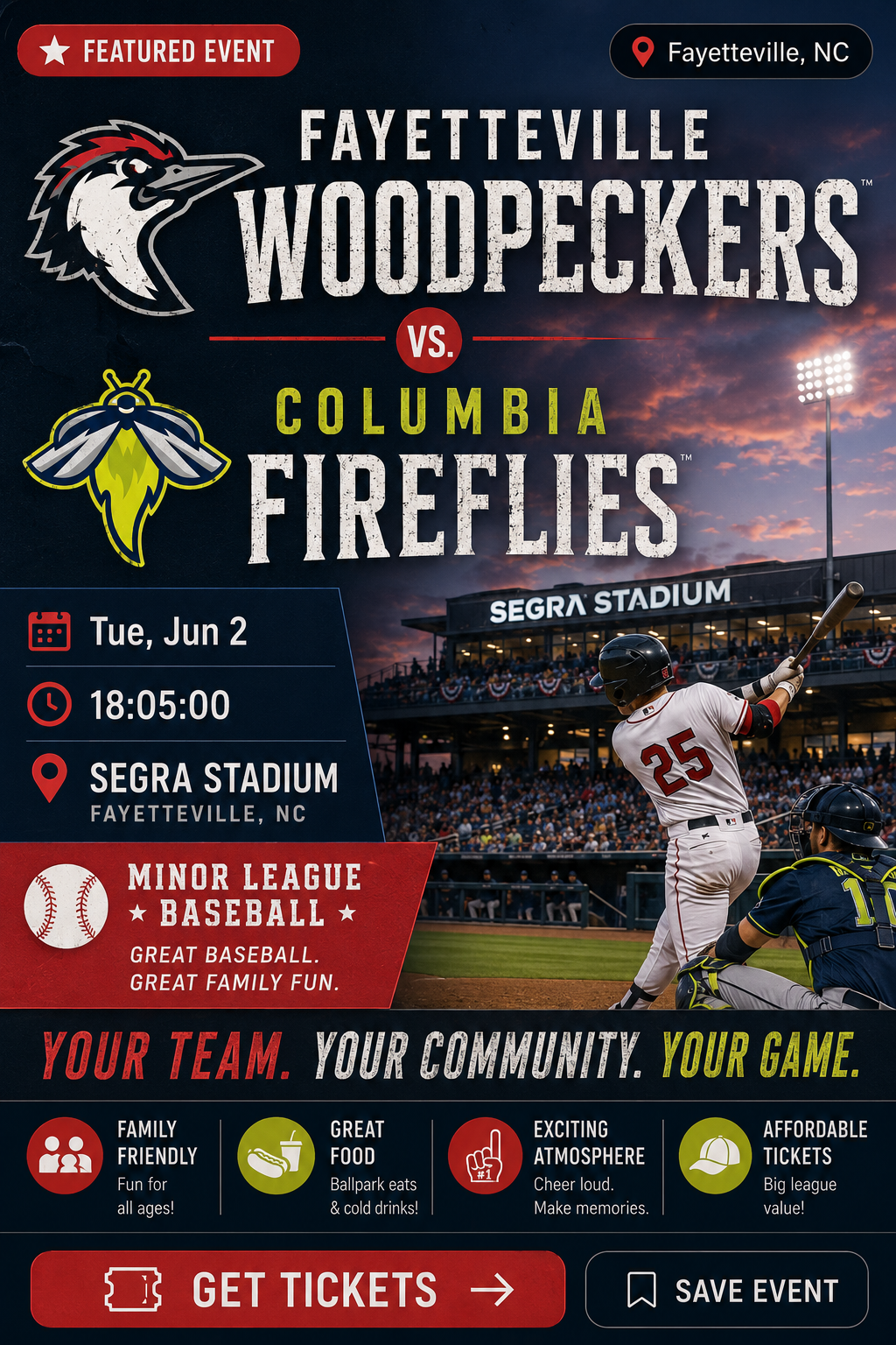 Fayetteville Woodpeckers vs. Columbia Fireflies